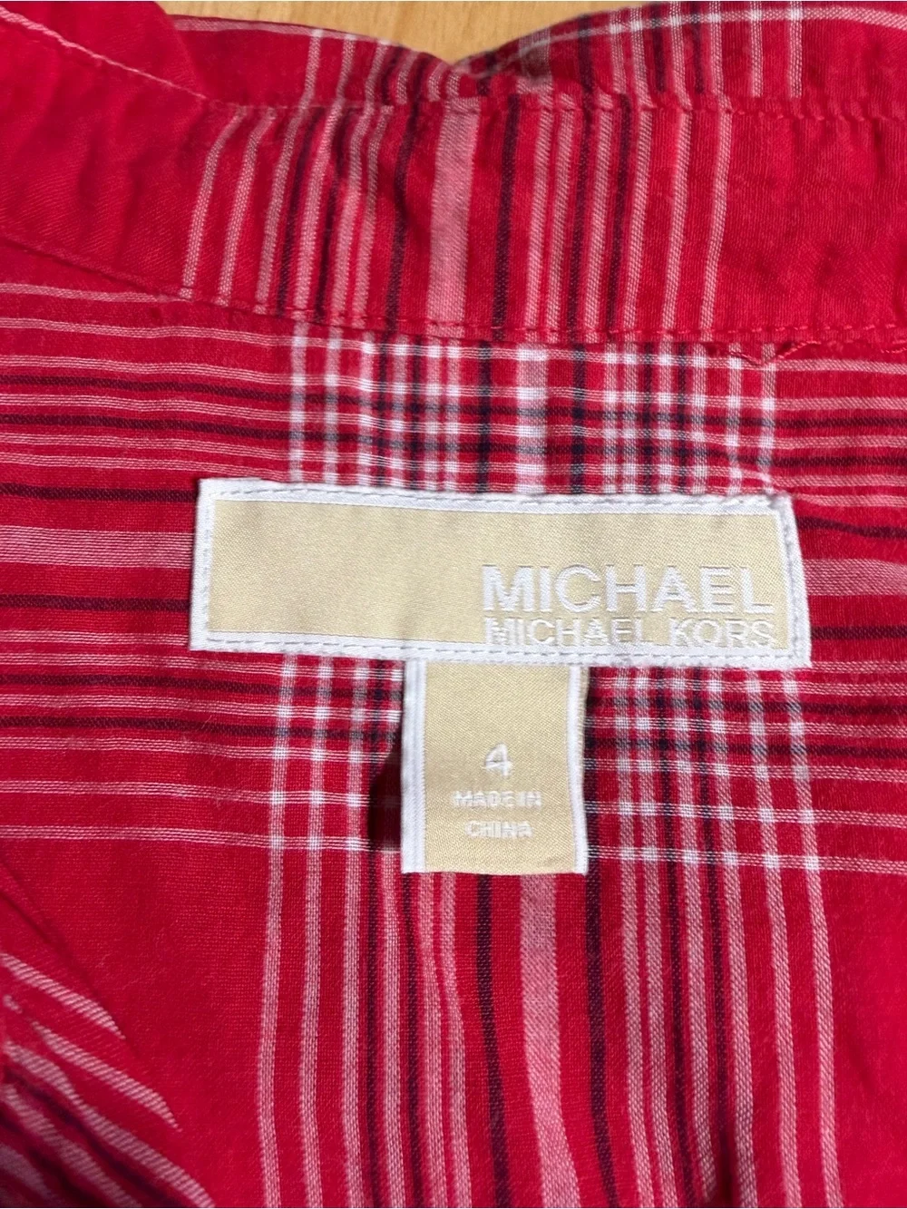 Michael Kors Red Plaid Sleeveless Button Down Cotton Lawn Top Lightweight 4